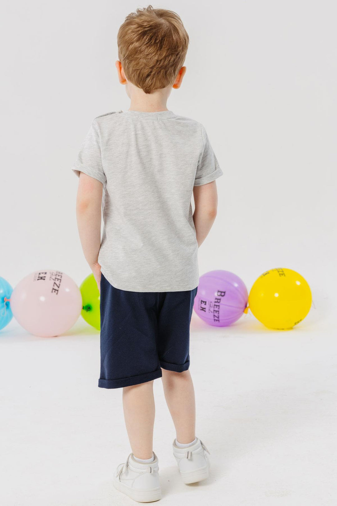 BRE Breeze Boys' Shorts Set Playtime Happy Animals Printed 1-4 Years, Light Grey Melange - Nettetal