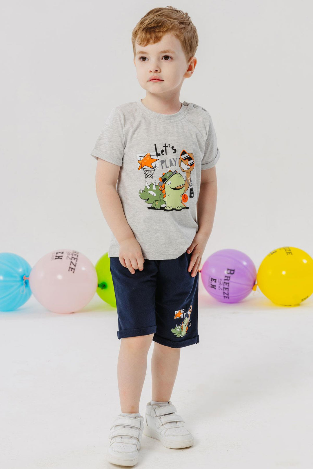 BRE Breeze Boys' Shorts Set Playtime Happy Animals Printed 1-4 Years, Light Grey Melange - Nettetal