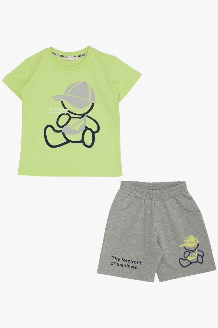 BRE Breeze Boys' Shorts Set with Hat Bear Printed 2-6 Years, Pistachio Green - Launceston