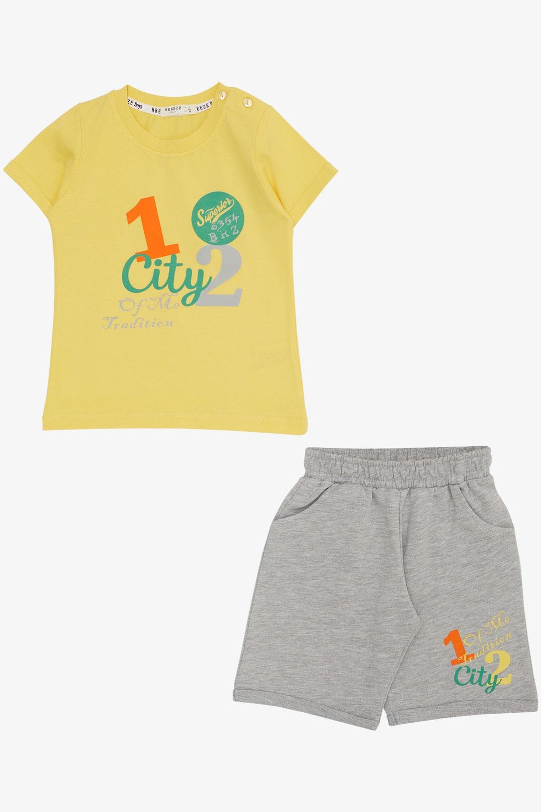 BRE Breeze Boys' Shorts Set City Themed Summer Printed 1-4 Years, Yellow - Conroe