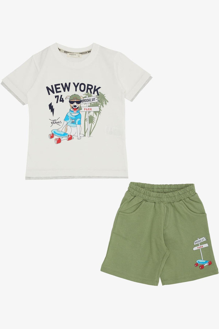 BRE Breeze Boys' Shorts Set Cute Free Skateboarding Puppy Printed 2-6 Years, Ecru - Torrington