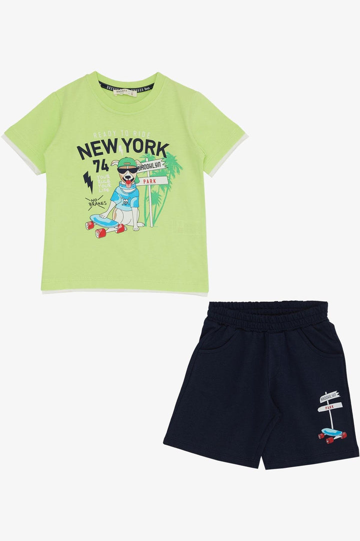 BRE Breeze Boys' Shorts Set Cute Free Skateboarding Puppy Printed 2-6 Years, Pistachio Green - Missoula