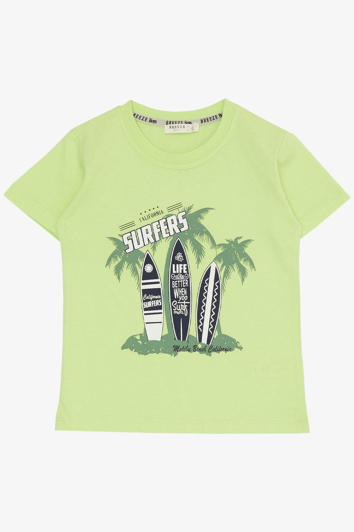 BRE Breeze Boys' Shorts Set Surf Themed Summer Printed 3-8 Years, Pistachio Green - Staten Island