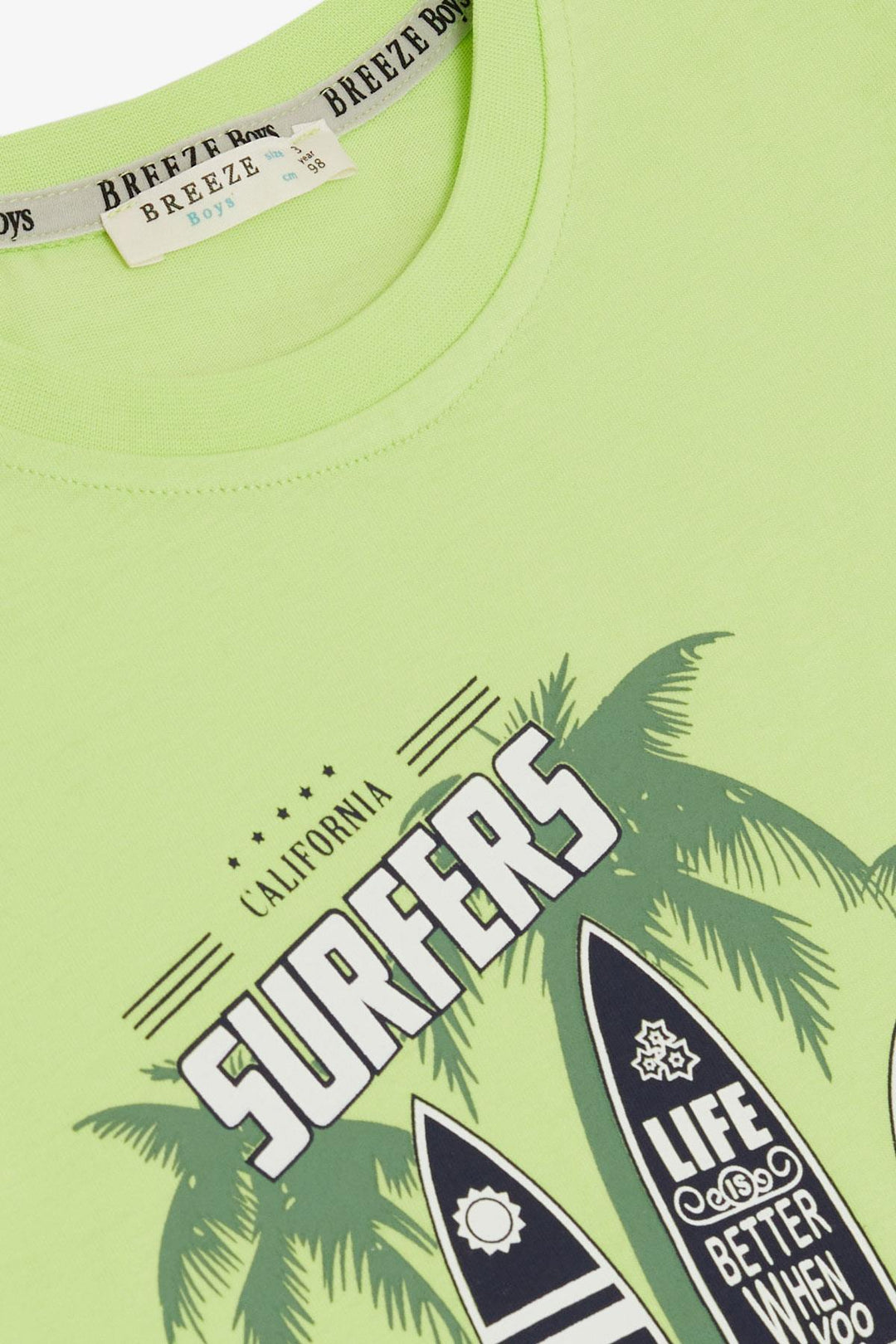 BRE Breeze Boys' Shorts Set Surf Themed Summer Printed 3-8 Years, Pistachio Green - Staten Island