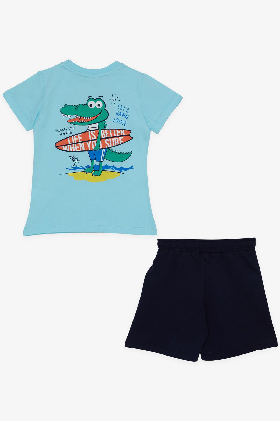 BRE Breeze Girls & Boys Boys' Shorts Set Surfer Crocodile Printed 3-8 Years, Light Blue - Nürtingen