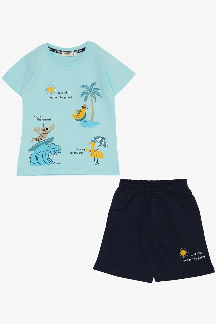 BRE Breeze Boys' Shorts Set Holiday Themed Fun Animals Printed 1-4 Years, Light Blue - Houten