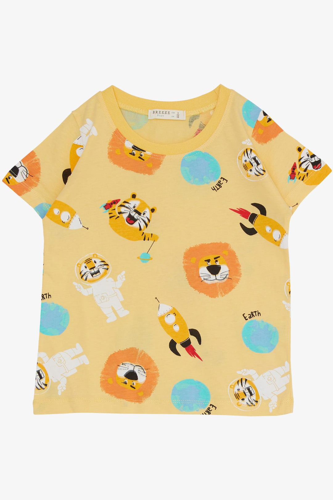 BRE Breeze Boys' Shorts Set Space Pattern Astronaut Animals Printed 1.5-5 Years, Yellow - Quartu Sant’Elena