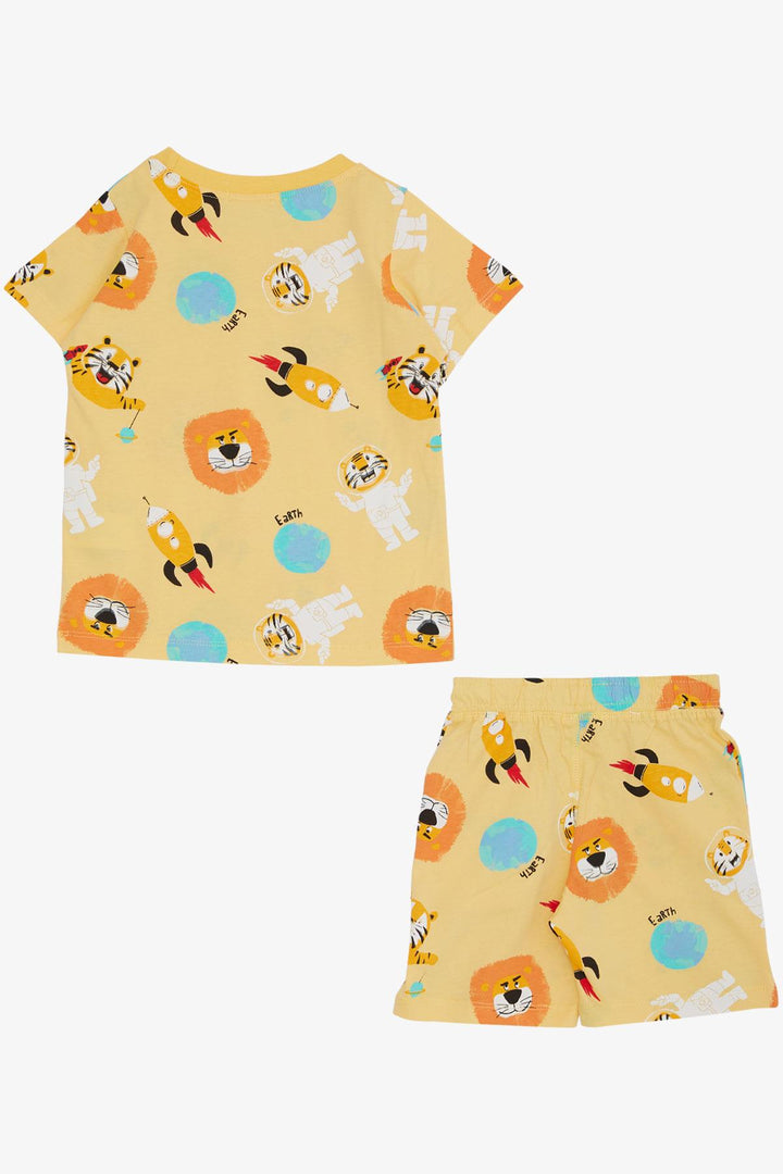 BRE Breeze Boys' Shorts Set Space Pattern Astronaut Animals Printed 1.5-5 Years, Yellow - Quartu Sant’Elena