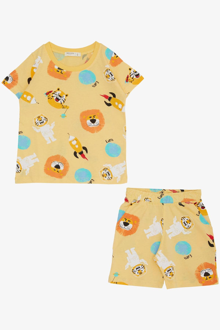 BRE Breeze Boys' Shorts Set Space Pattern Astronaut Animals Printed 1.5-5 Years, Yellow - Quartu Sant’Elena