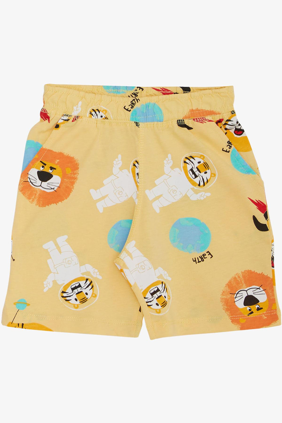 BRE Breeze Boys' Shorts Set Space Pattern Astronaut Animals Printed 1.5-5 Years, Yellow - Quartu Sant’Elena