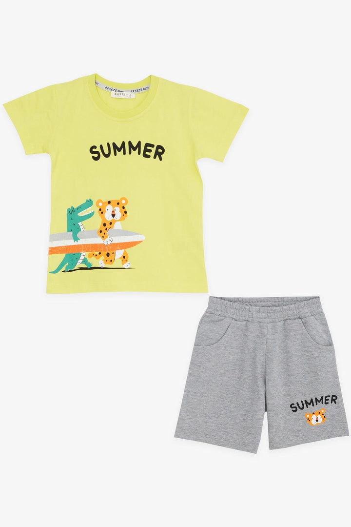 BRE Breeze Girls & Boys Boys' Shorts Set Summer Themed Surfer Animals Printed 1-4 Years, Yellow - Rubizhne