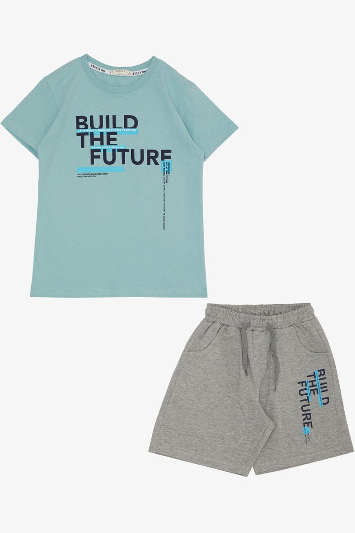 BRE Breeze Boys' Shorts Set with Printed Writing and Pockets, 84 Years, Aqua Green - Agía Paraskeví