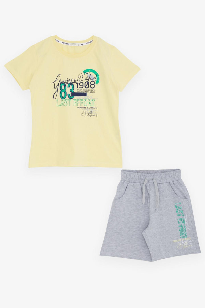 BRE Breeze Girls & Boys Boys' Shorts Set with Printed Writing, Pocket, and Drawstring Accessory, 84 Years, Yellow - Newcastle