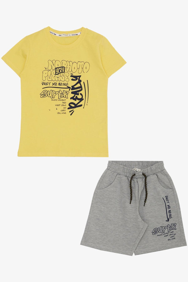 BRE Breeze Boys' Shorts Set with Printed Writing and Lace-up Accessories, 84 Years, Yellow - Irondequoit