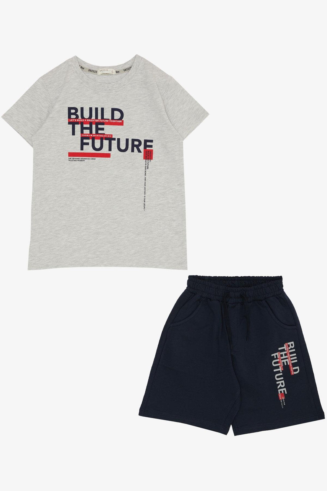 BRE Breeze Boys' Shorts Set with Printed Text Pockets 84 Years, Light Grey Melange - Portsmouth