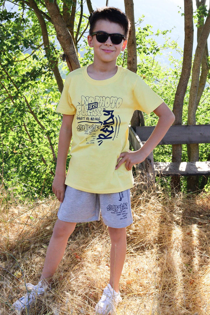 BRE Breeze Boys' Shorts Set with Printed Writing and Lace-up Accessories, 84 Years, Yellow - Irondequoit