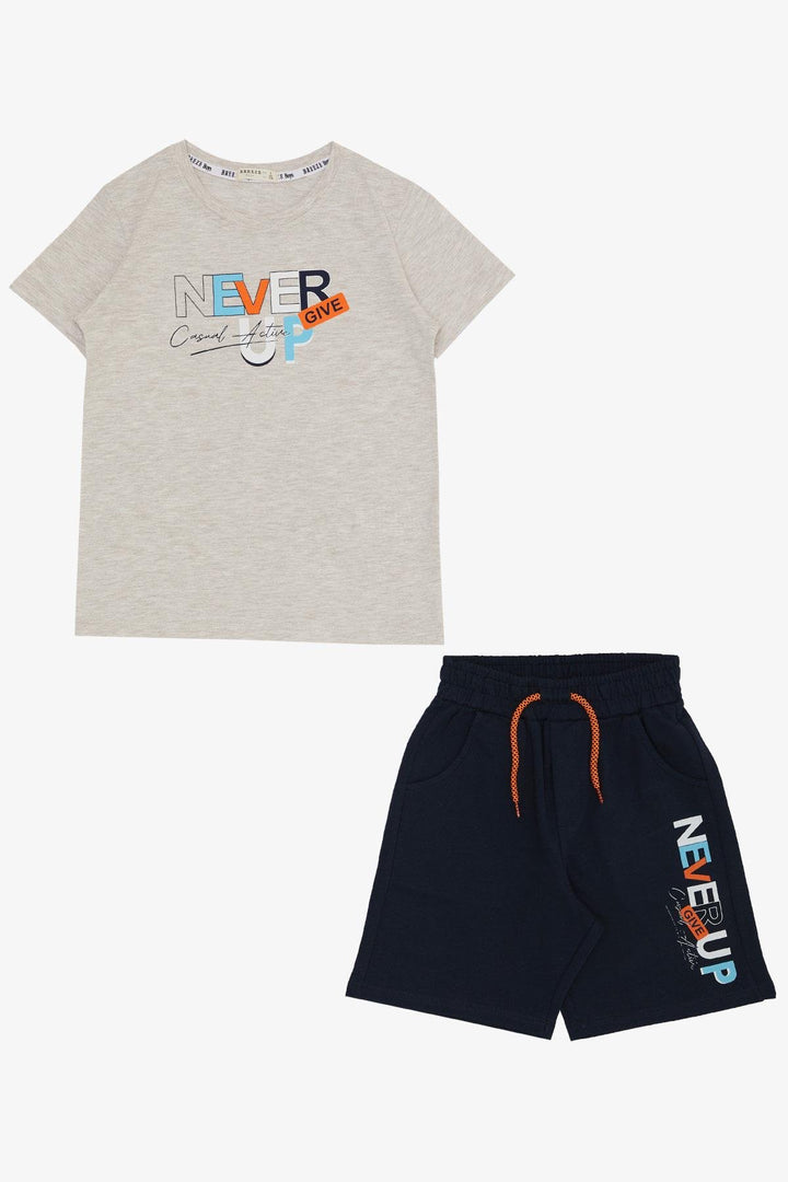 BRE Breeze Boys' Shorts Set with Printed Text Pockets 84 Years, Beige Melange - Norwalk