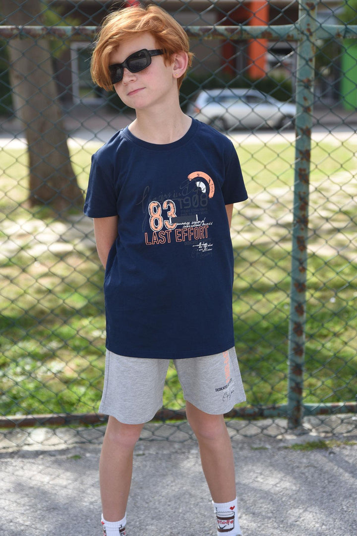 BRE Breeze Girls & Boys Boys' Shorts Set Printed with Summer Pocketed Drawstring Accessorized 84 Years, Navy Blue - Offenburg