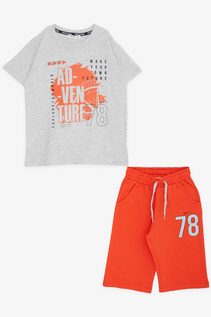 BRE Breeze Boys' Shorts Set with Printed Writing and Lace-up Accessories, 50 Years, Light Grey Melange - Spartanburg