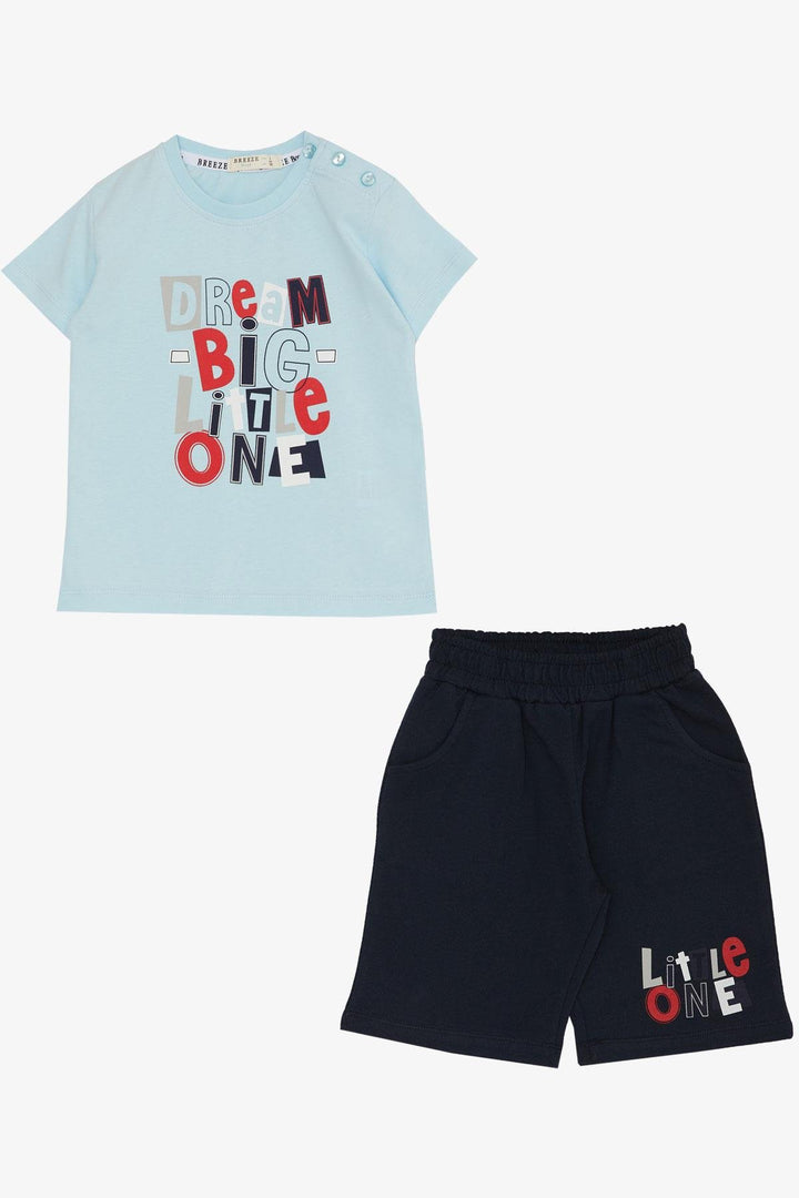 BRE Breeze Boys' Shorts Set with Printed Text for 1.5-5 Years, Light Blue - Perris