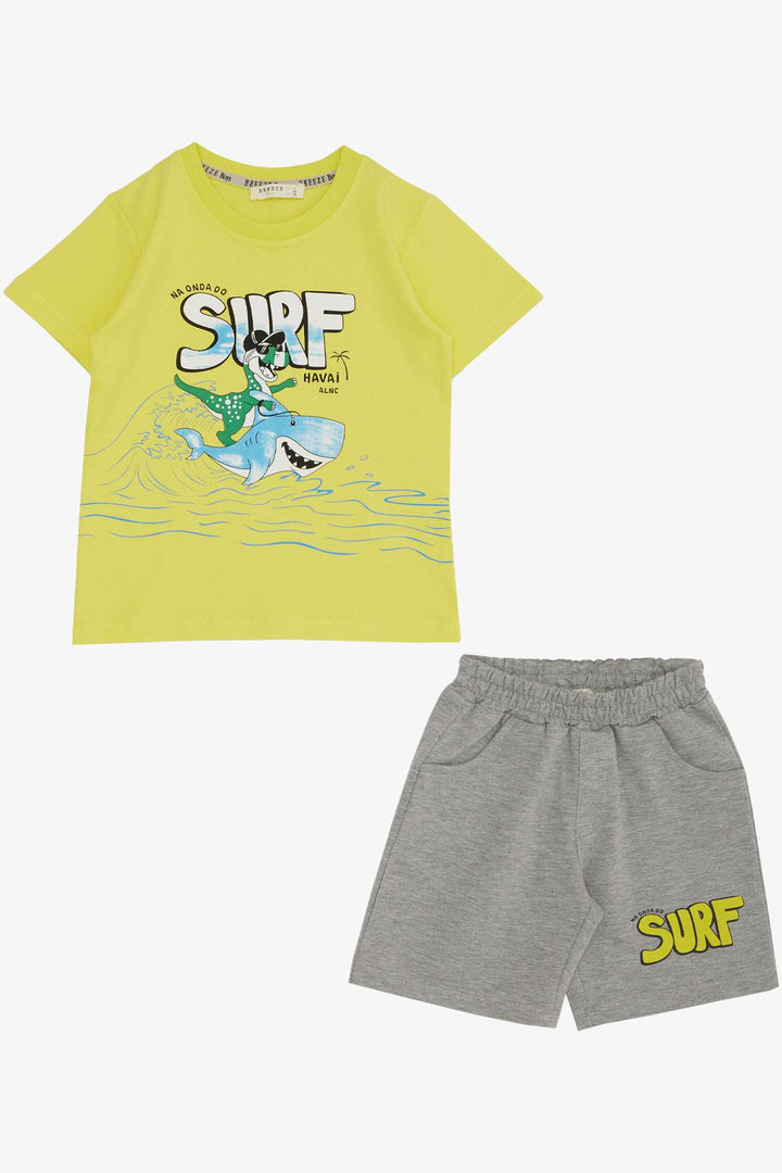 BRE Breeze Boys' Shorts Set Holiday Themed Cheerful Surfer Animals Printed 2-6 Years, Yellow - Welling