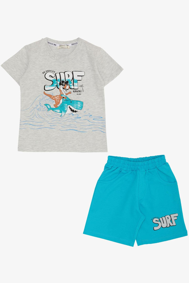 BRE Breeze Boys' Shorts Set Holiday Themed Cheerful Surfer Animals Printed 2-6 Years, Light Grey Melange - Novato