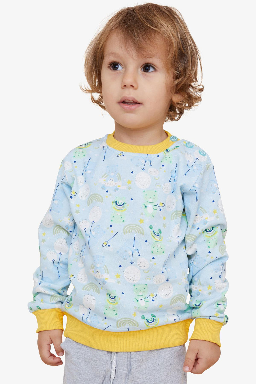 BRE Breeze Boys' Sweatshirt Cheerful Bear Patterned 1.5-5 Years, Light Blue - Vancouver