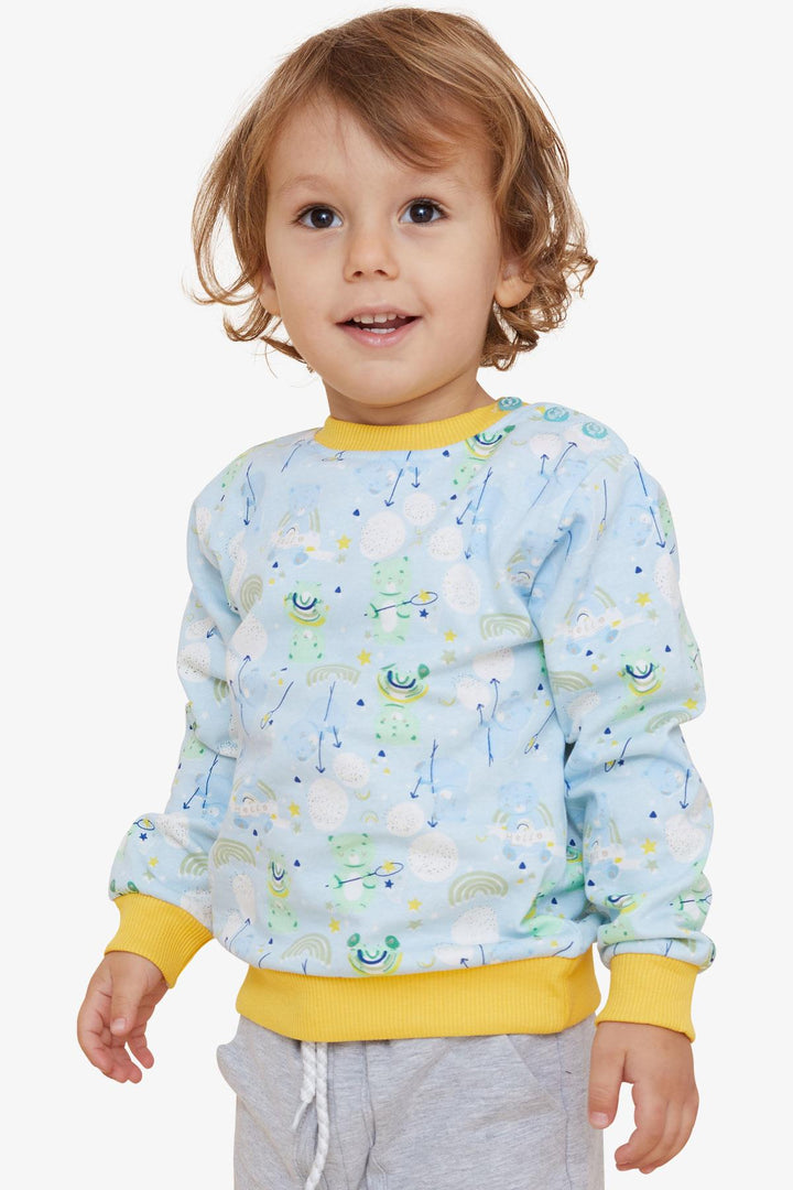 BRE Breeze Boys' Sweatshirt Cheerful Bear Patterned 1.5-5 Years, Light Blue - Vancouver