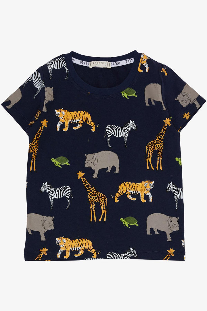 BRE Breeze Boys' Set with Shorts Strong Animal Patterned 1.5-5 Years, Navy Blue - Oshkosh