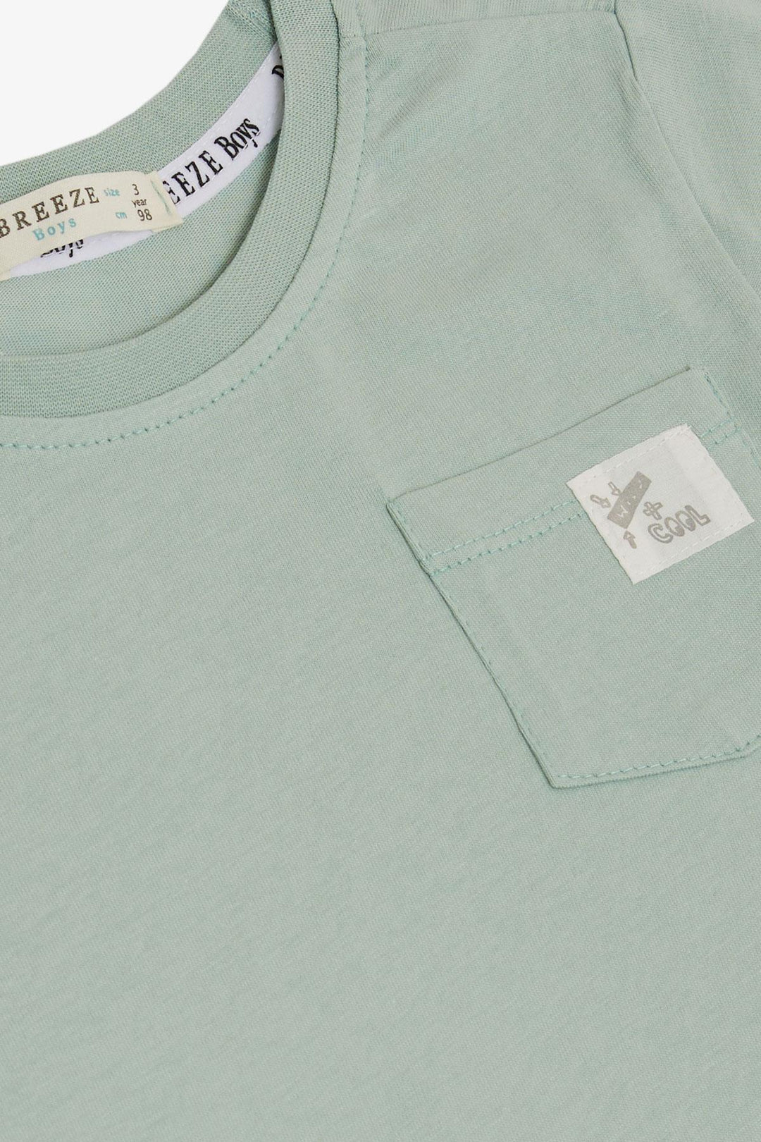 BRE Breeze Boys' T-shirt with Cool Writing, Emblem Pocket, 1.5-5 Years, Mint Green - Constanţa