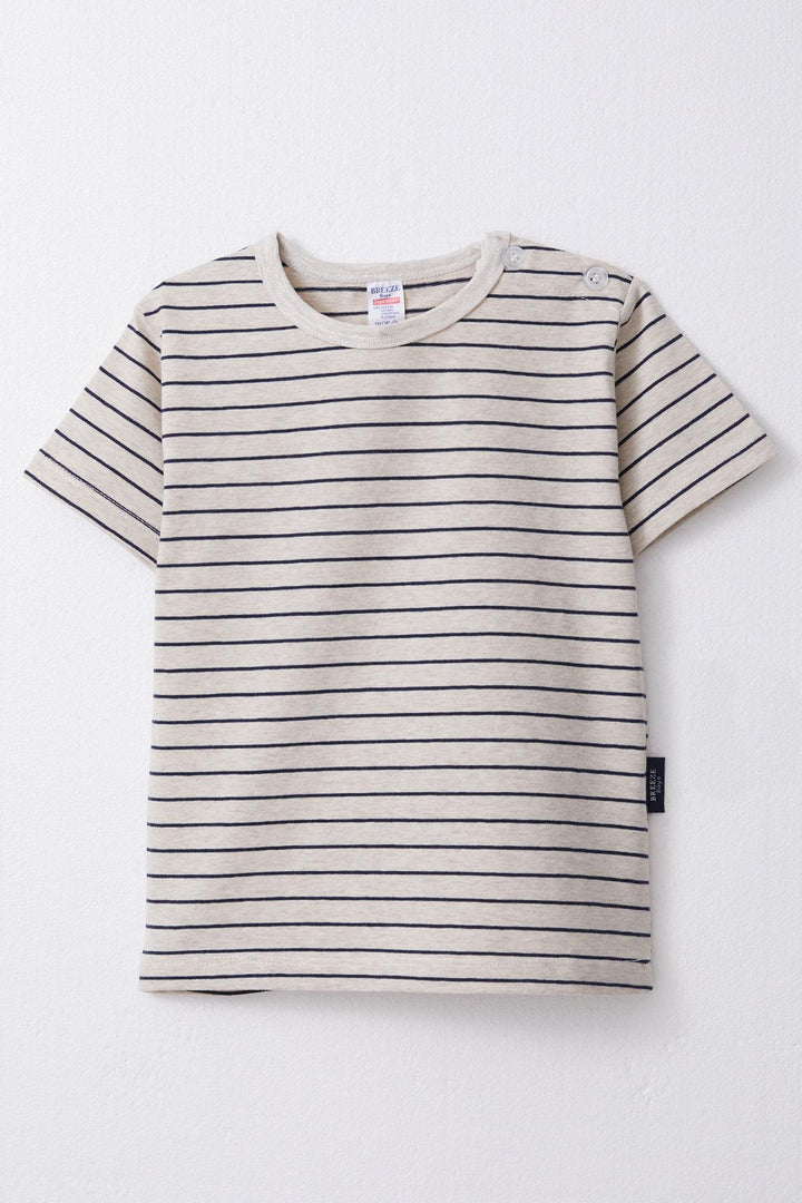 BRE Breeze Boy's T-shirt Striped 1-4 Years, Beige Melange - Don Benito