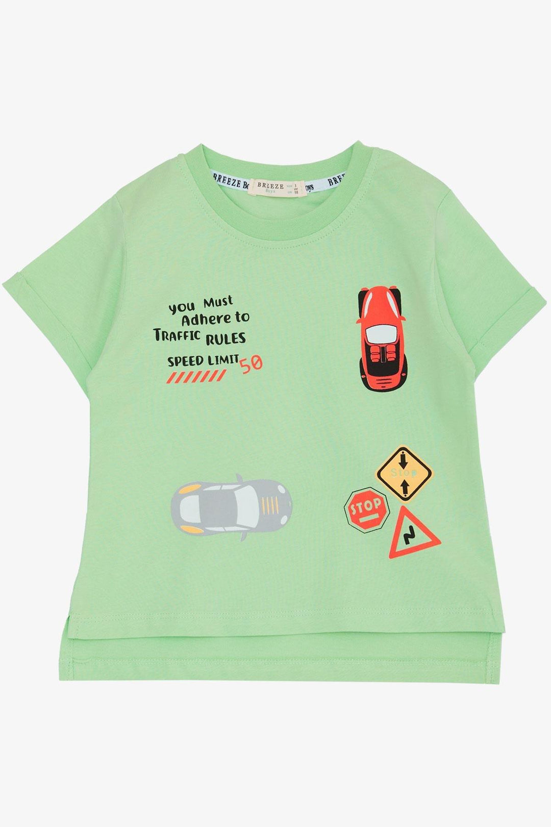 BRE Breeze Boys' T-Shirt Slogan Themed Car Printed 2-6 Years, Pistachio Green - Aversa