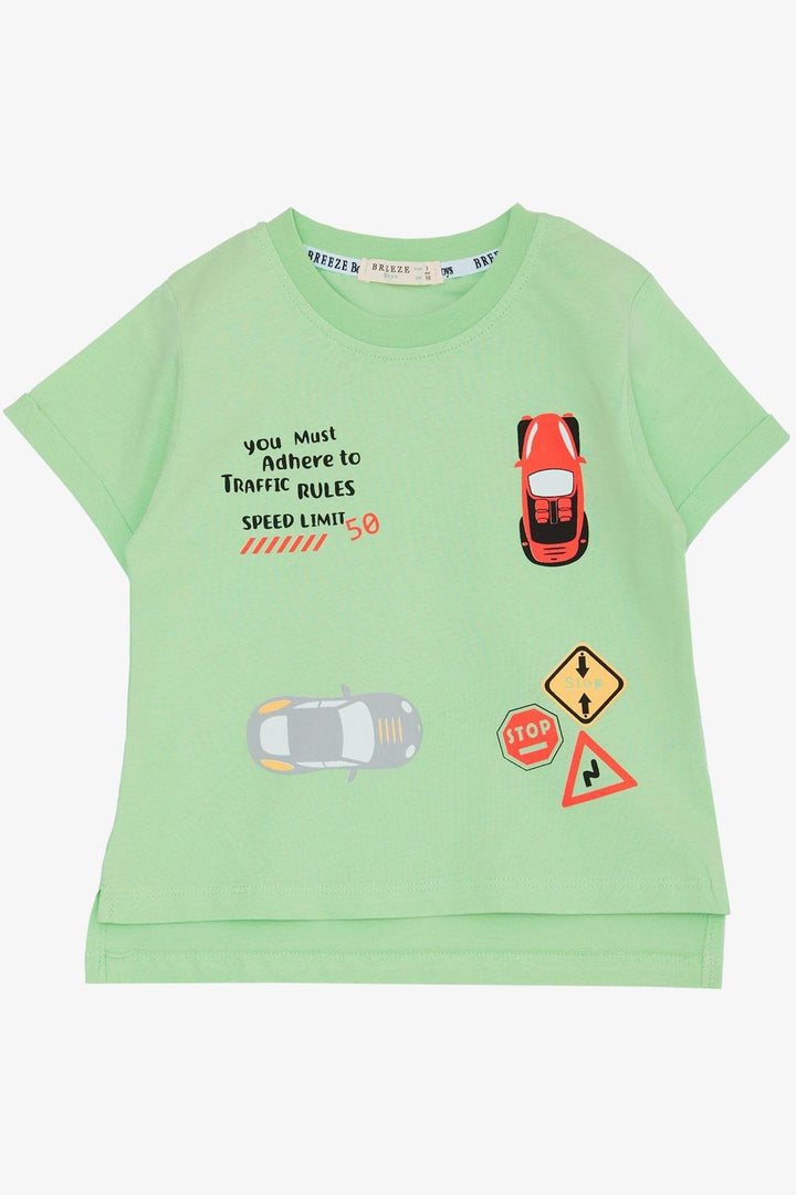 BRE Breeze Boys' T-Shirt Slogan Themed Car Printed 2-6 Years, Pistachio Green - Aversa