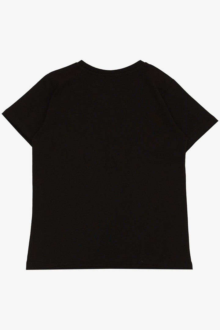 BRE Breeze Boys' T-shirt with Text Print Detailed Hem Sleeve Raw Cut 84 Years, Black - Vigevano