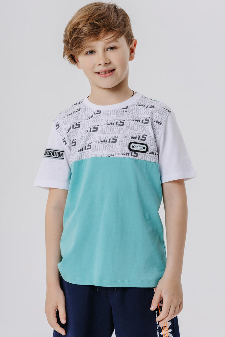 BRE Breeze Boy's T-shirt Printed with Text and Emblem, 96 Years, White - Paraíso