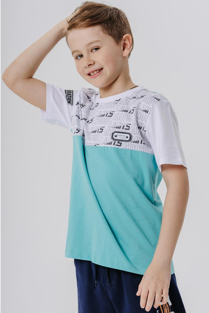 BRE Breeze Boy's T-shirt Printed with Text and Emblem, 96 Years, White - Paraíso