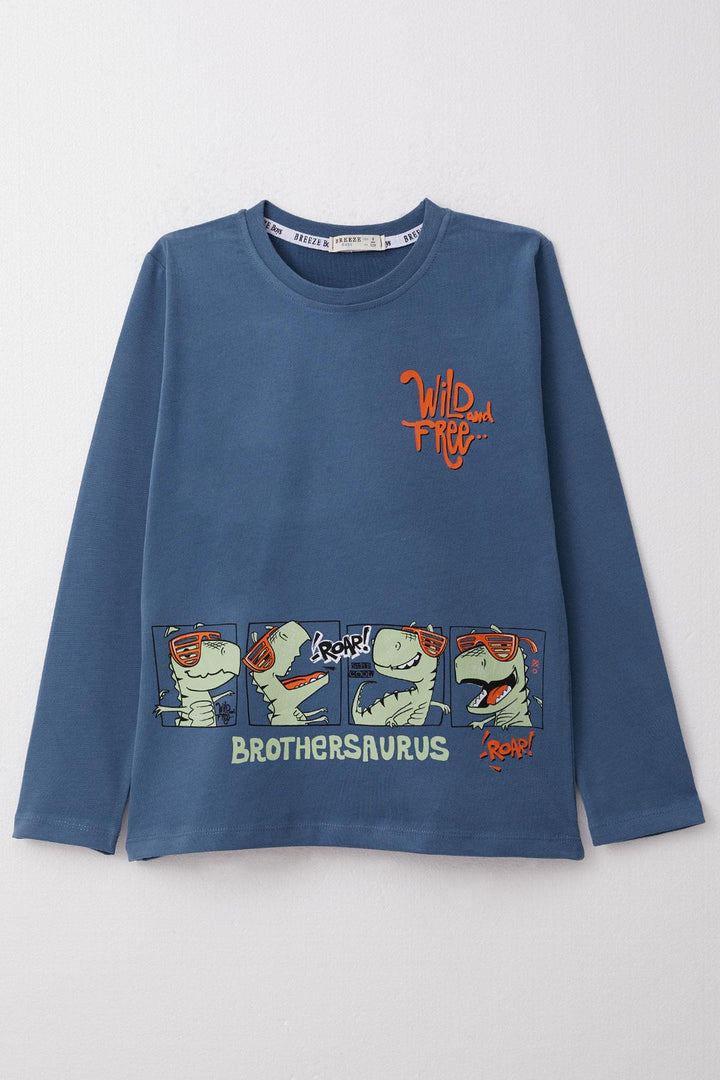 BRE Breeze Boys' Long Sleeve T-Shirt with Cool Dinosaur Print, 4-8 Years, Indigo - Yajalón