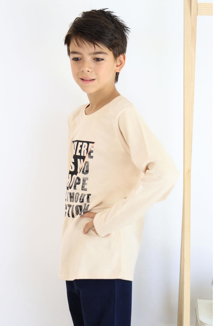 BRE Breeze Boys' Long Sleeve T-Shirt Printed with Text, 62 Years, Beige - Tuscaloosa