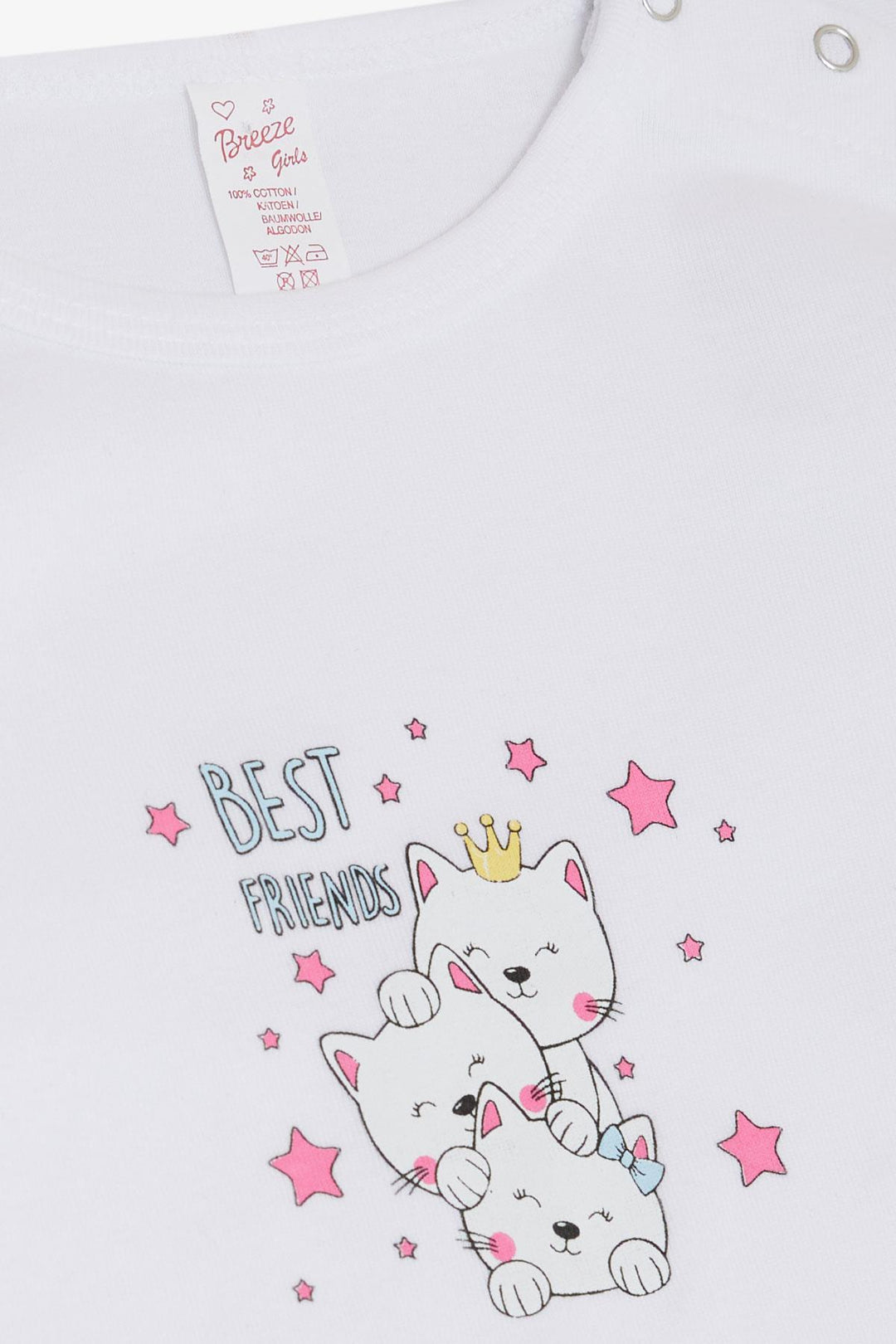 BRE Breeze Baby Girl Snap Fastener Bodysuit Friendship Themed Princess Kittens مطبوعة 9 أشهر - 3 سنوات، أبيض - King's Lynn