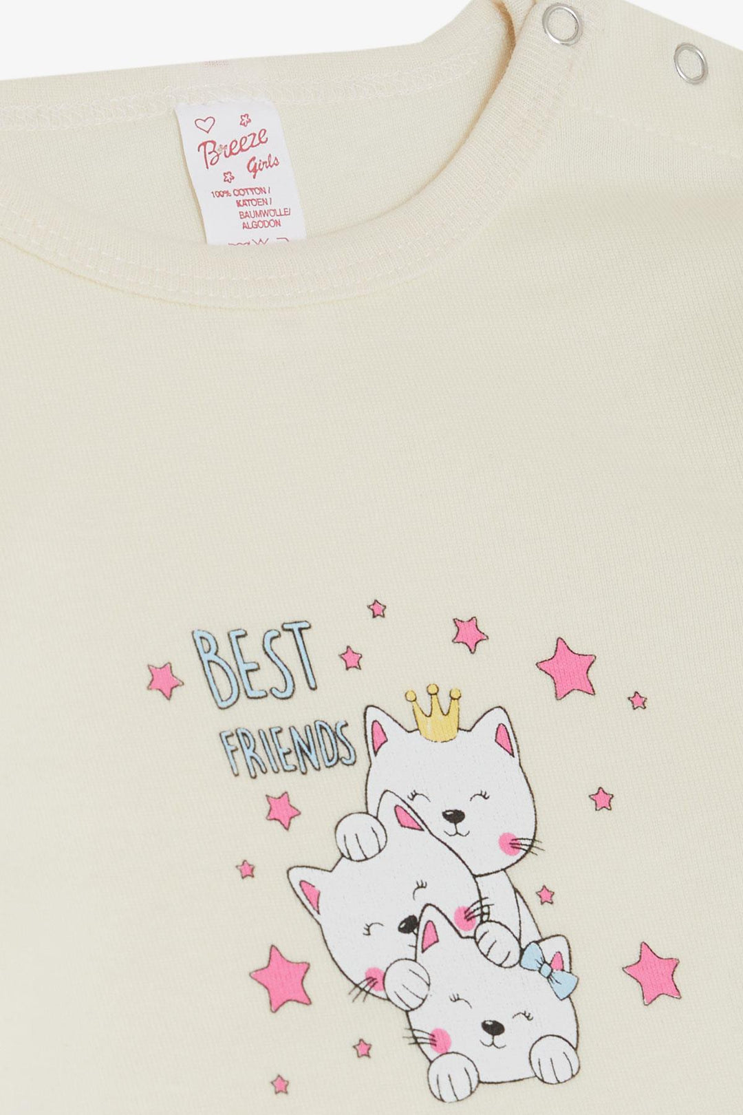 BRE Breeze Baby Girl Snap Fastener Bodysuit Friendship Themed Princess Kittens مطبوعة من 9 أشهر إلى 3 سنوات، كريمي - تشيزينا