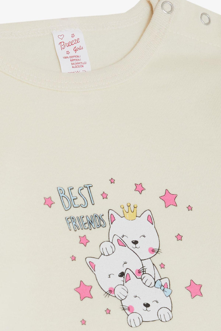 BRE Breeze Baby Girl Snap Fastener Bodysuit Friendship Themed Princess Kittens مطبوعة من 9 أشهر إلى 3 سنوات، كريمي - تشيزينا