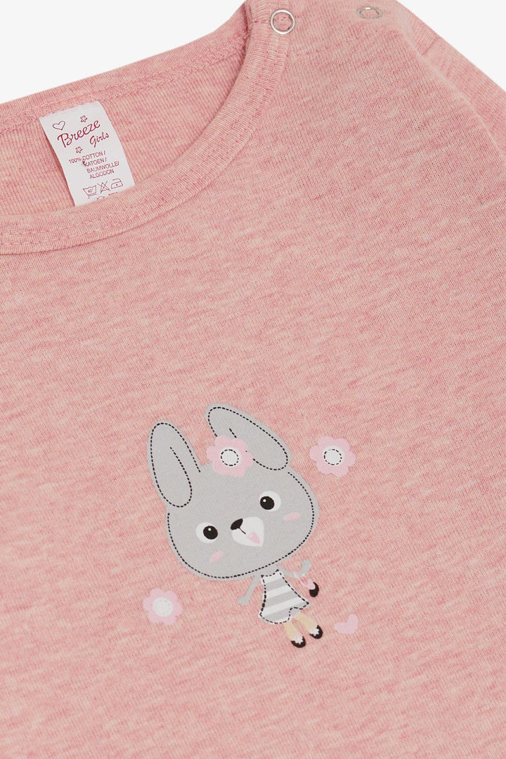 BRE Breeze Baby Girl Snap Bodysuit with Bunny Print 9 Months-3 Years, Pink Melange - Brookfield