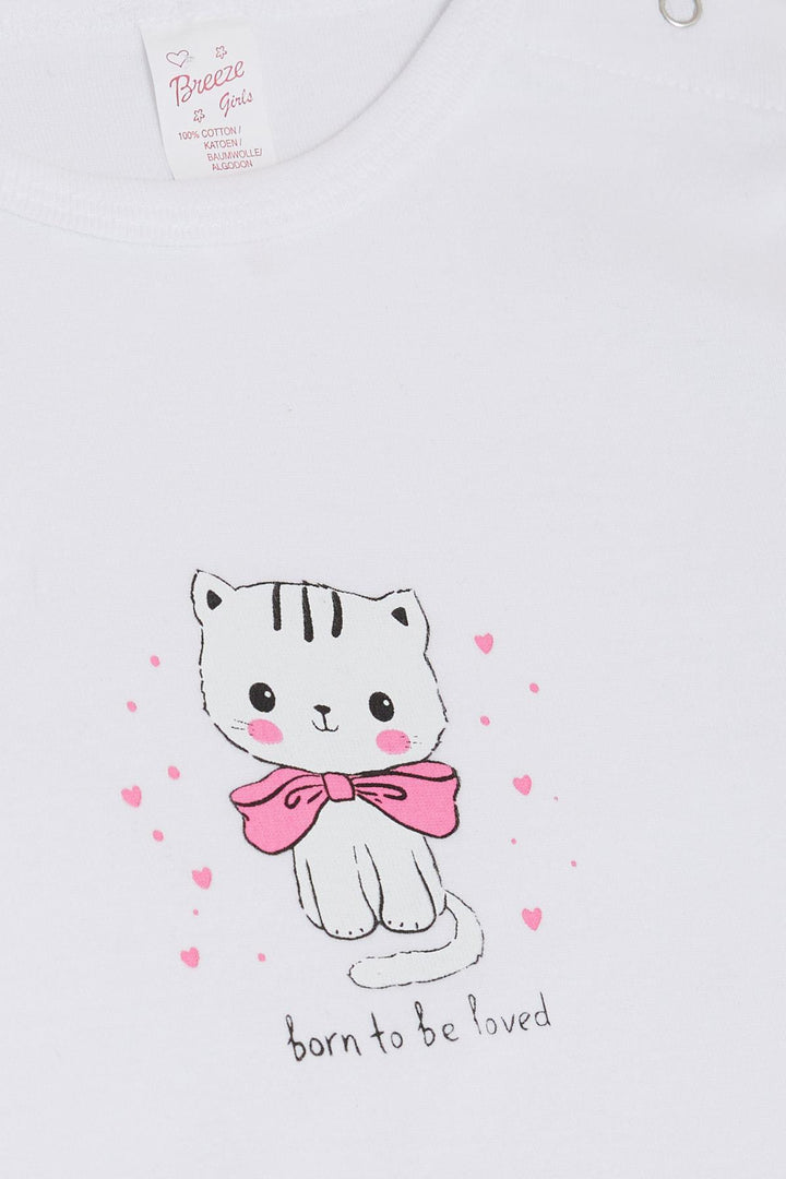 BRE Breeze Baby Girl Snap Bodysuit Love Themed Kitty مطبوعة 9 أشهر - 3 سنوات، أبيض - Duisburg