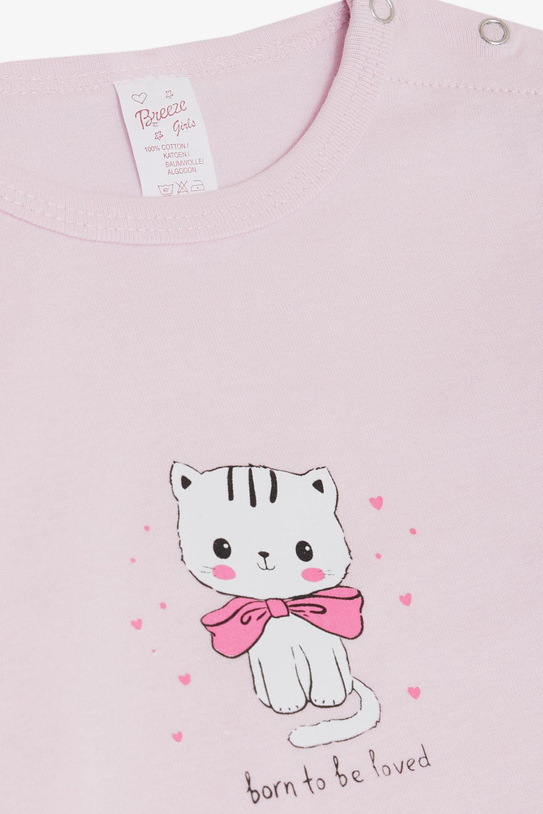 BRE Breeze Baby Girl Snap Fastener Bodysuit Love Themed Kitty مطبوعة 9 أشهر - 3 سنوات، وردي - سان فرانسيسكو