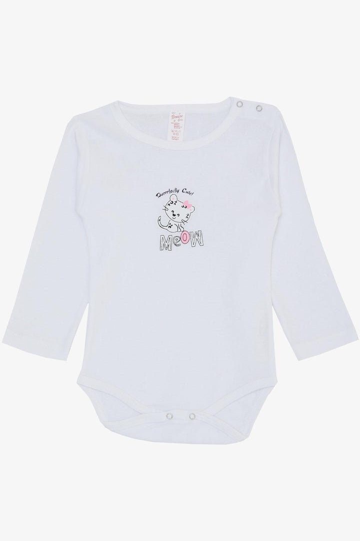 BRE Breeze Baby Girl Snap Bodysuit Cute Baby Cat Printed 9 Months-3 Years, White - Valley Stream