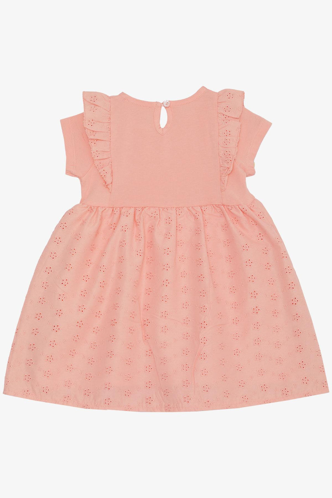 BRE Breeze Baby Girl Dress with Frilly Shoulders, Bow and Flower Embroidery 9 Months-3 Years, Salmon - North Brunswick