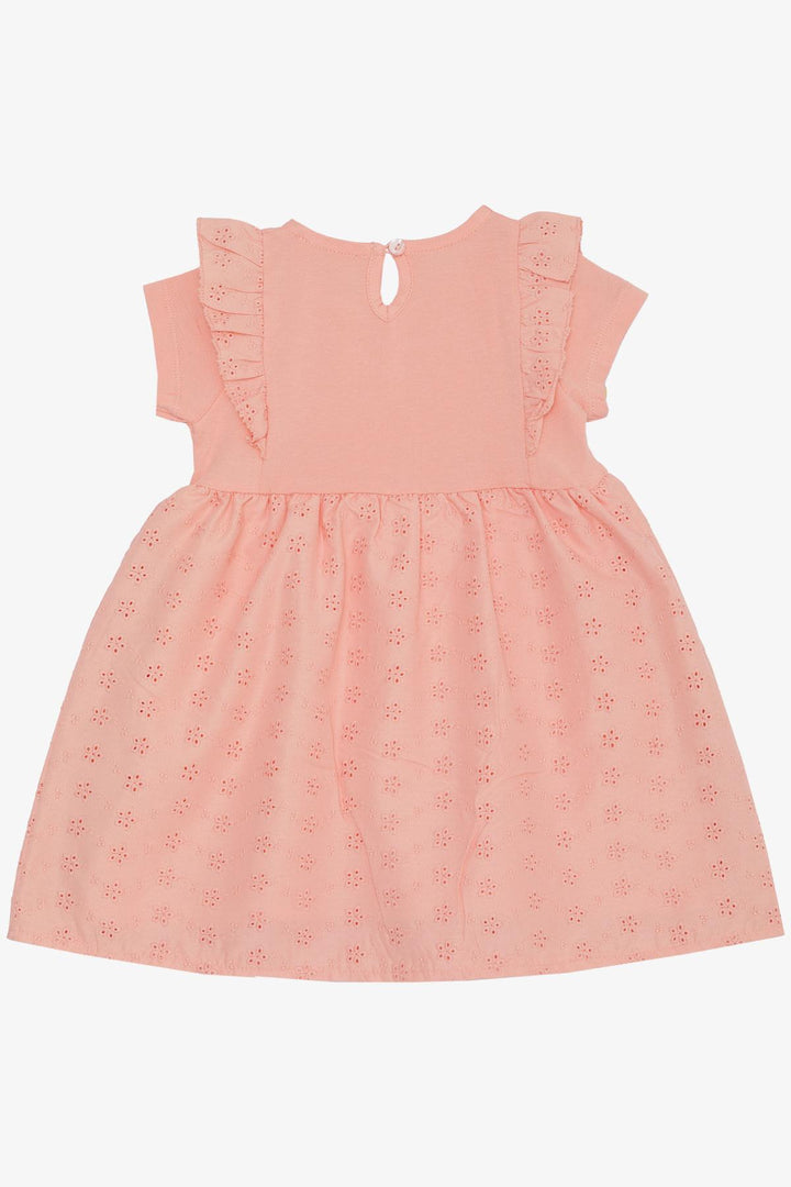 BRE Breeze Baby Girl Dress with Frilly Shoulders, Bow and Flower Embroidery 9 Months-3 Years, Salmon - North Brunswick