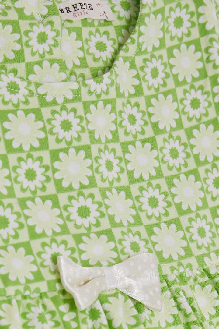 BRE Breeze Baby Girl Dress with Floral Patterned Bow 9 Months-3 Years, Pistachio Green - Walsall