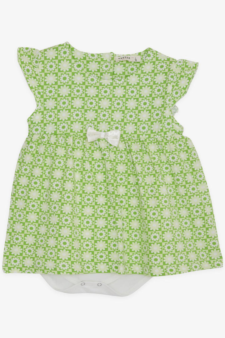 BRE Breeze Baby Girl Dress with Floral Patterned Bow 9 Months-3 Years, Pistachio Green - Walsall