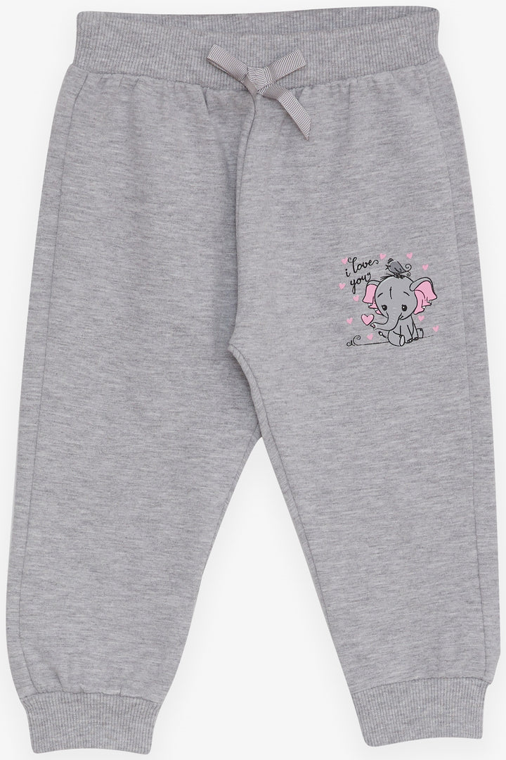 BRE Breeze Baby Girl Sweatpants Baby Elephant Printed 6 Months-2 Years, Grey Melange - Geneva